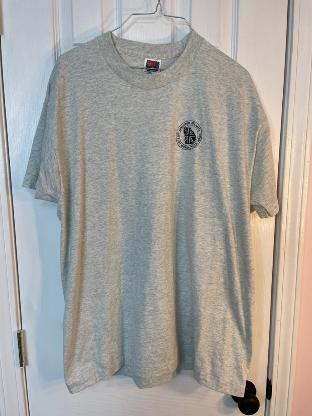 1996 British Rally motorcycle Fruit of the Loom Light Gray Short Sleeve Logo Tee